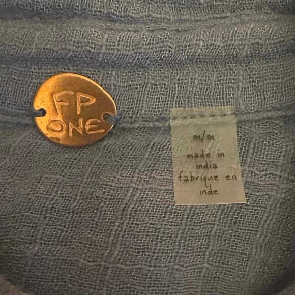 Free People FP One Mila Shirt Blue Ethereal Dainty Romantic Lace Gauze Medium - Picture 10 of 13